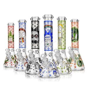 Esigo 14inch 7mm Decal Design Glass Smoking Accessories Beaker Glass Water Pipe with Fast Shipping