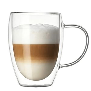 Elegant Double Wall Borosilicate Clear Glass Coffee Cup Handmade Coffee Mug for Cafes