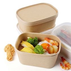 High Quality Food Grade Greaseproof Food Package Kraft Paper Bowl with Lids