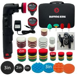 Buffing King Set-C 76 Accessories Cordless Detail Car Polisher Nano Polishing Machine Mini Car Polishing Set Orbital Polisher Lithium Battery 12V DC