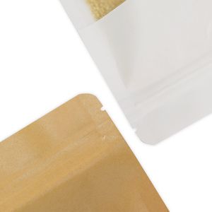 White Brown Kraft Film Flat Bottom Stand up Sealing Bag with Window Paper Bag Packaging Storage Ziplock Bag