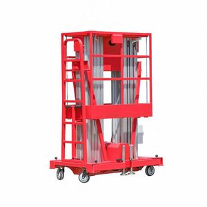 Standard Double Mast Aluminum Aerial Work Platform Battery Power Manual Push Lift