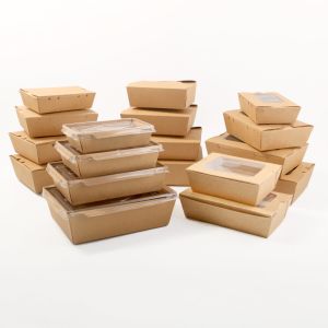 Disposable Food Container Kraft Paper Salad Box Takeout Food Packaging Box with Clear Window
