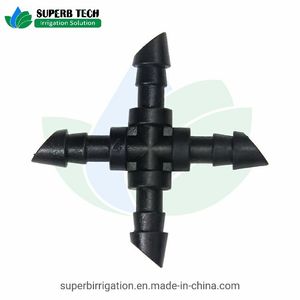 Irrigation System Tube Fitting 1/4" Plastic Barbed Cross Connector