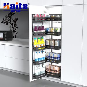 Multi Layer Linkage Steel Plate Pull out Tall Pantry Storage Basket