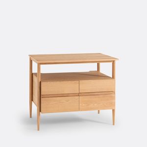 Modern Solid Oak Bathroom Vanity Storage Cabinet with Open Shelf and 4 Drawers