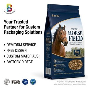 OEM/ODM Custom Printed 100% Recyclable PE 3kg Animal Horse Feed Pet Food Flat Bottom Packaging Bag with Zipper