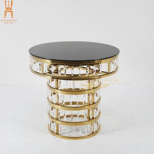 Modern Luxury Gold Stainless Steel Round Table with Crystal Event Cake Table for Wedding Party