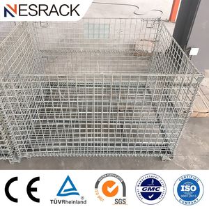 Galvanized Foldable Collapsible Metal Wire Mesh Welded Cage with Maximum Stacking 3 Layers for Factory Warehouse