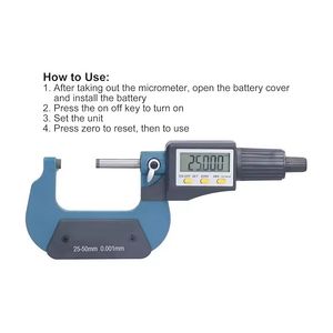 Stainless Steel Digital Micrometer for Outside Diameter 25-50mm with 0.001 Resolution 3 Buttons 6 Month Warranty