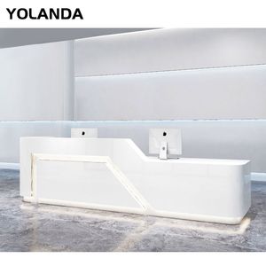 Yolanda Simple Boutique Reception Table Commercial Office Furniture Wooden Front Desk Bar Counter Lobby Reception Desk Walnut