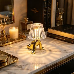 Novelty Human Body Shape Mini LED Night Light Battery Powered Electroplated Small Man Table Lamp for Home Bar Decor & Holiday Gift