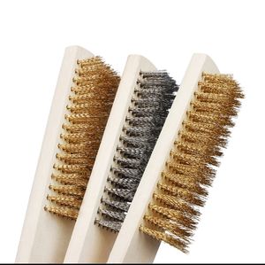 Premium Heavy-Duty Brass-Coated Steel Wire Wood Handle Brush for Effective Rust Removal