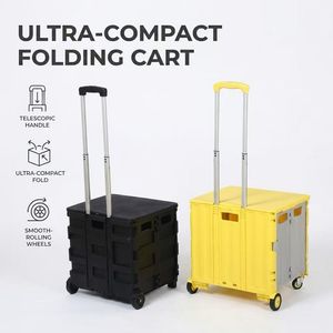 Plastic Folding Luggage Cart with 4 Wheels, Collapsible Rolling Crate Shopping Trolley