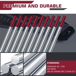 Arccaptain TIG Welding Tungsten Electrode 10-Pack 3/32"X 7" (Red - 2% Thoriated, WT20/EWth-2)