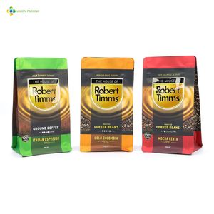 Coffee Packaging Bags with Valve Flat Bottom Zipper Pouch