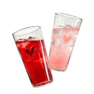 Heart High Borosilicate Glassware Cup Aesthetic Clear Beverage Drinking Glass for Juice Milk Coffee