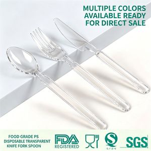 PS Disposable Plastic Spoon Knife Fork Tableware Set Customizable Packaging 15cm Folding Plastic Spoon Color Cutlery Measuring Heavy-Duty