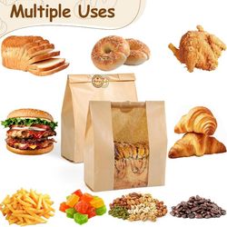 Custom Logo Greaseproof Paper Recyclable Classic Oil-Proof Waterproof Window Bakery Bread Loaf Storage Bag