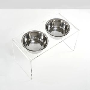 Acrylic Elevated Dog Cat Bowls Pet Feeder Double Bowl Raised Stand