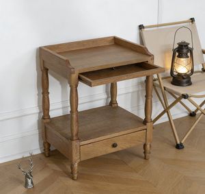Vintage Classic Solid Wood Bedside with Tray-Style Top and Dual Drawers for Traditional Bedroom Interiors