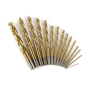 13-Piece Hexagonal Shank Twist Drill High Speed Steel 1.5-6.5mm Sizes Titanium-Plated for Wood & Plastic Drilling