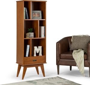Modern Tall Solid Wood Storage Cabinet Bookcase with Adjustable Display Shelves and Angled Legs