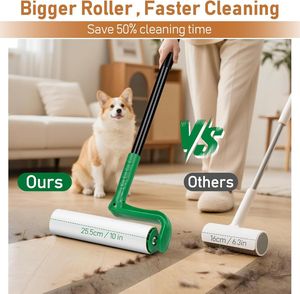 High Tack Paper Durable Sticky Lint Roller Large Bed Clothes Floor Dust & Hair Pet Absorb Stick Pet Hair Remover Manual Plastic Lint Roller Extended Handle Rod