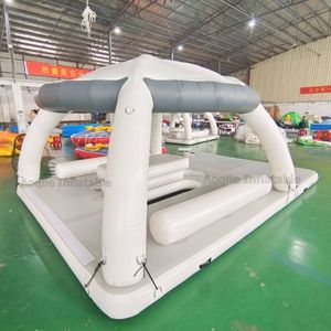 Water Sports Equipment Inflatable Island Floating Lounge Inflatable Docknon Slip with Canopy