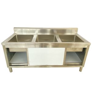 Spacious Three-Bay Sink Cabinet with Modern Design for Kitchens