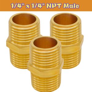 1/4 NPT X 1/4 NPT Male Solid Brass Hex Nipples, Heavy Brass Pipe Adapter Fittings Equal Nipples Connectors
