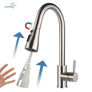 Aquacubic Cupc Magnetic High Arc Pull out Brushed Nickel Kitchen Faucet, 3-Function Sprayer Spout Nozzle with Aquablade Mode
