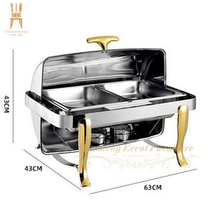 New Product Hotel Restaurant Gold Silver Feet Buffet Food Warmer Equipment Buffet Rectangle Warmer
