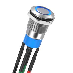 12mm IP67 Waterproof Metal Push Button Switch on-off Latching Switch 4pins with LED 12.5cm 20AWG Wires Soldered