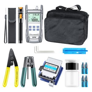 FTTH Fiber Optic Tool Kit with Optical Power Meter 10MW Visual Fault Locator Fiber Cleaver Wire Stripper Bag