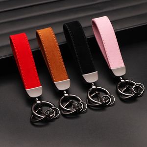 New Men Customized Logo Stainless Steel Car Key Chain Leather Key Ring