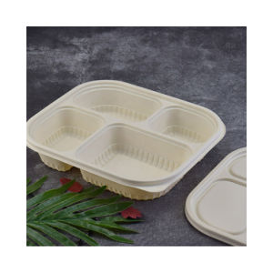 Tray Food Sugarcane Boxes Bamboo Pulp Paper Container Bento with Lid to Go for Fast Kids Bagasse Fiber Biodegradable Lunch Box