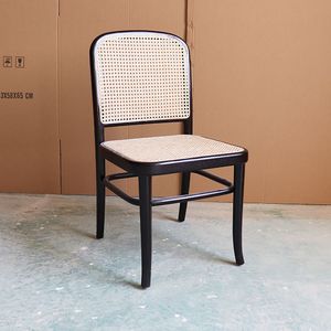Elegant Solid Wood Dining Chairs with Plastic Rattan Design for Comfort