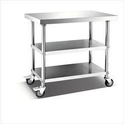 Versatile 3-Deck Mobile Kitchen Work Table for Chefs