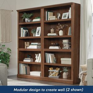 Minimalist Sauder 5-Shelf Split Solid Wood Display Cabinet Bookcase with Oiled Oak Finish