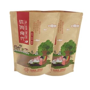 Custom Printed Ziplock Stand up Pouch Biodegradable Bags Kraft Paper Bag Window Design