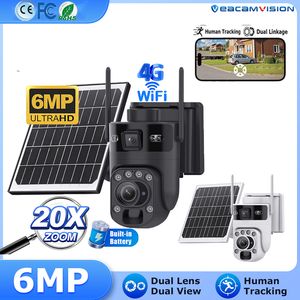 4G WiFi Wireless Solar PTZ Camera with Dual View, 6MP 20X Zoom PIR Human Detection Rechargeable Battery Outdoor Security CCTV Camera
