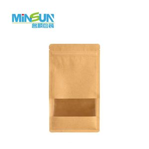 Custom Kraft Paper Bag with Window for Bean Packaging-Eco-Friendly Food Pouch with Moisture Barrier and Stand-up Design