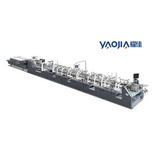 Yaojia 4 6 Corners Crash Lock Bottom Hookless Folder Gluer Folding Carton Box Forming Machine Paper Box Food Box Folder Gluing Machine