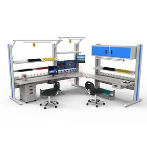 Detall Space-Link PRO ESD Electronics Tower-Line Workbench with Corner Turntable ESD Safe Workstation for Sensitive Equipment Handling
