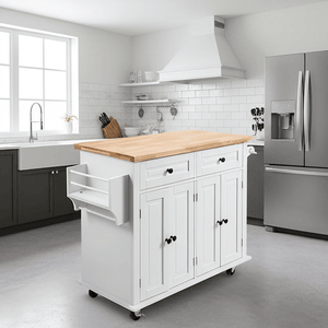 Rolling Kitchen Table Mobile Carts with Storage Cabinet Solid Wood Sideboard