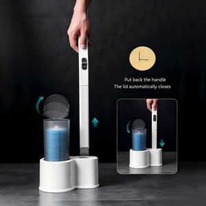 Plastic Disposable Toilet Brush Set with Dissolvable Sponge Cleaning Heads