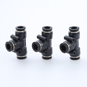 PE Quick-Coupler Black Plastic 8mm Pipe Union T Type Pneumatic Air Fittings