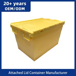 High Quality Heavy Plastic Stackable Flat Noodles Storage Moving Crates Mobile Transport Attached Lid Container Logistics Turnover Tote Box with Cover