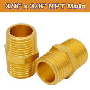 Brass Pipe Fitting, 3/8"X3/8" NPT Male Hex Nipple Adapter, 3/8 Inch NPT Equal Hex Nipple Connector for Copper